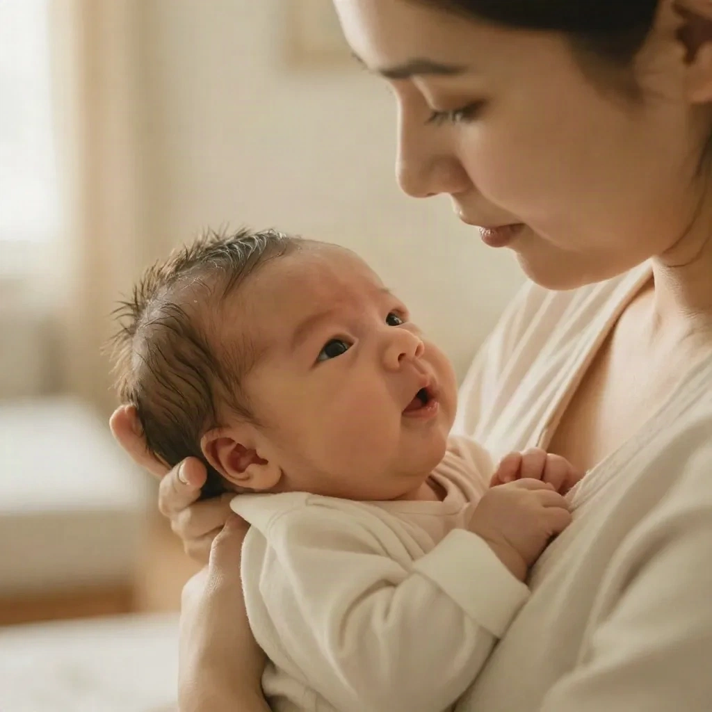 Parent holding newborn baby in soft golden light