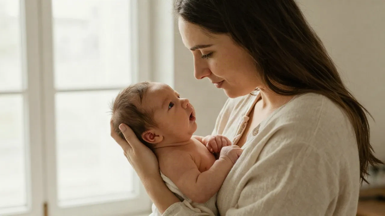 mother holding newborn baby in soft natural light