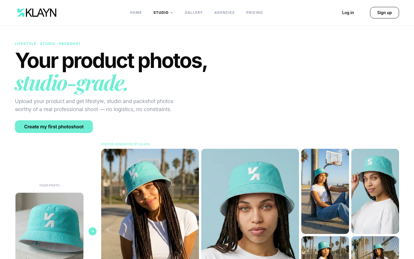 Output di Klayn Photo Studio che mostra versioni lifestyle, studio e packshot dello stesso prodotto