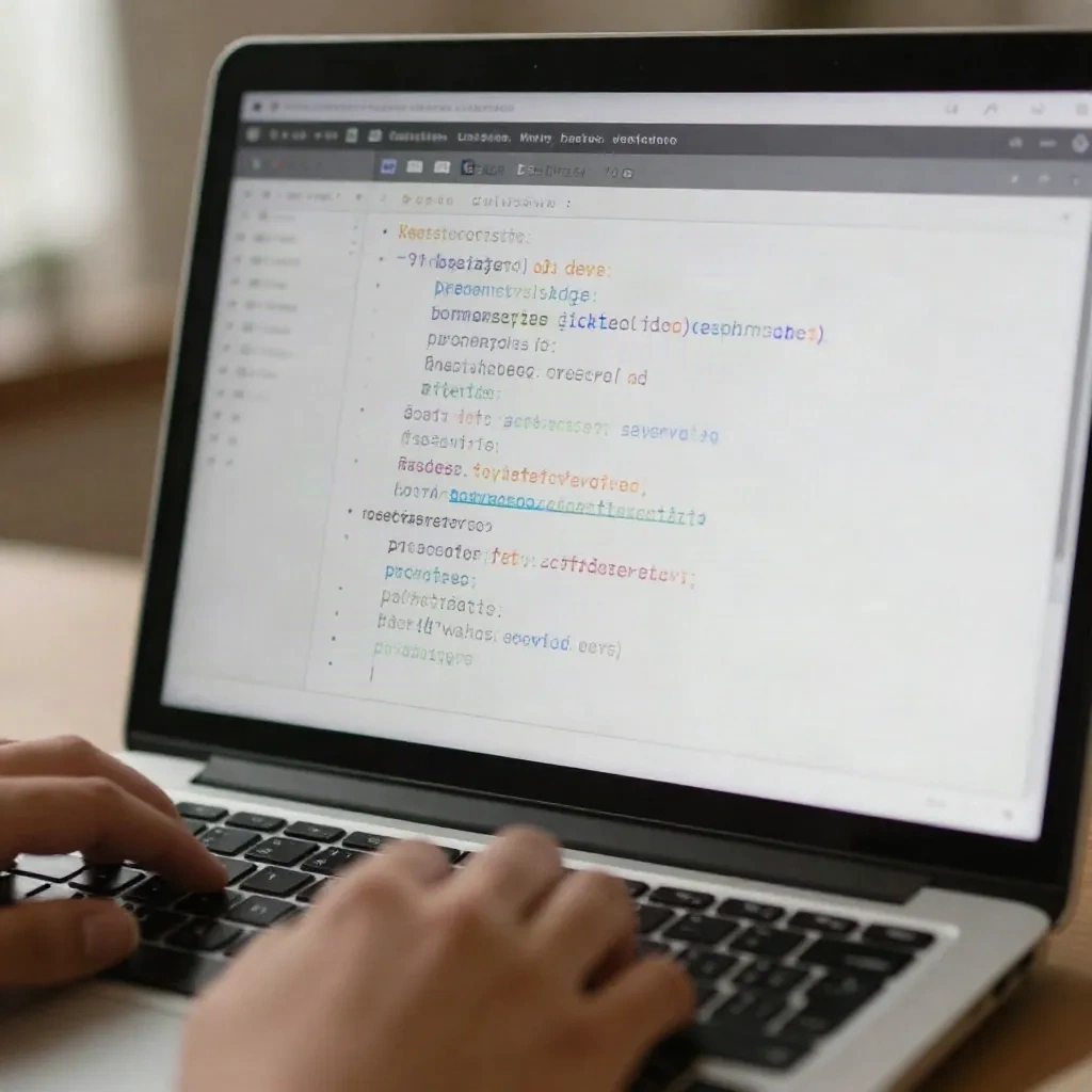 Laptop screen showing terminal and structured markdown notes, developer typing
