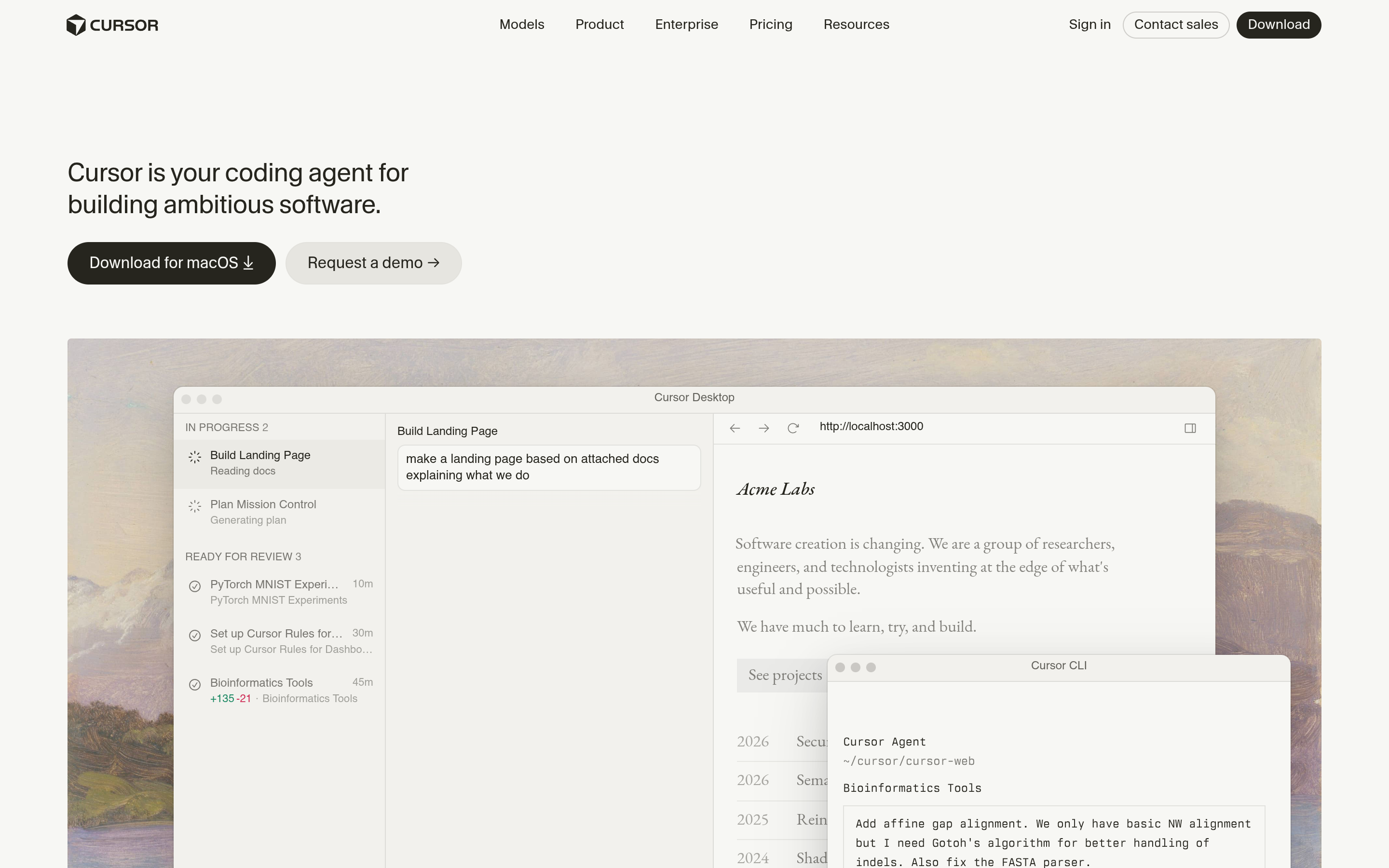 Cursor AI code editor homepage screenshot