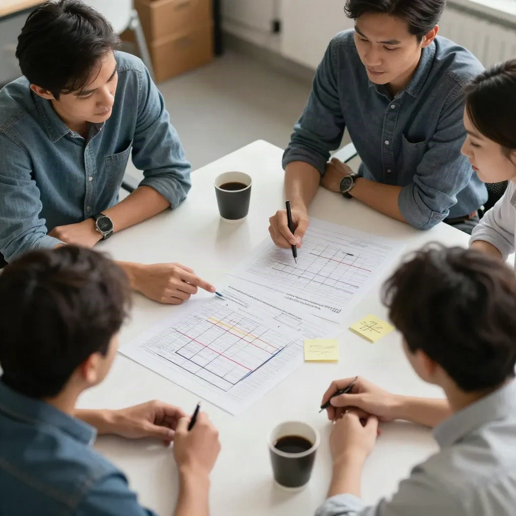 Team reviewing an incident timeline together after an outage