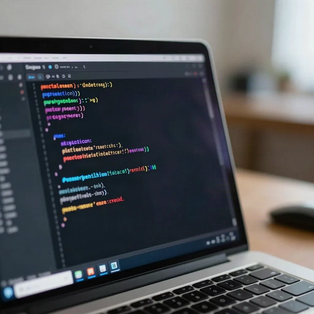 Terminal and editor showing source code from a large repository on a laptop screen