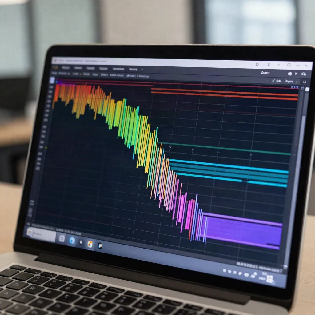 Trace-Wasserfall auf dem Bildschirm eines Laptops