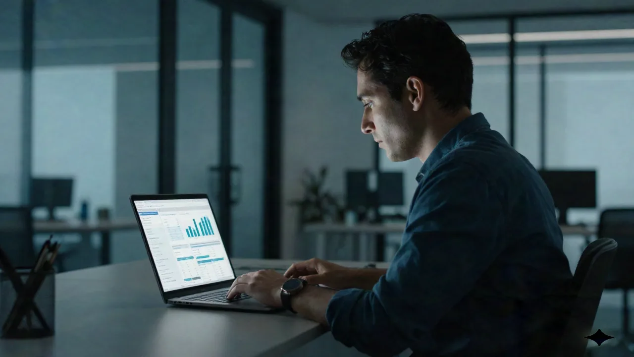 Ops professional reviewing a structured report outline on a laptop screen