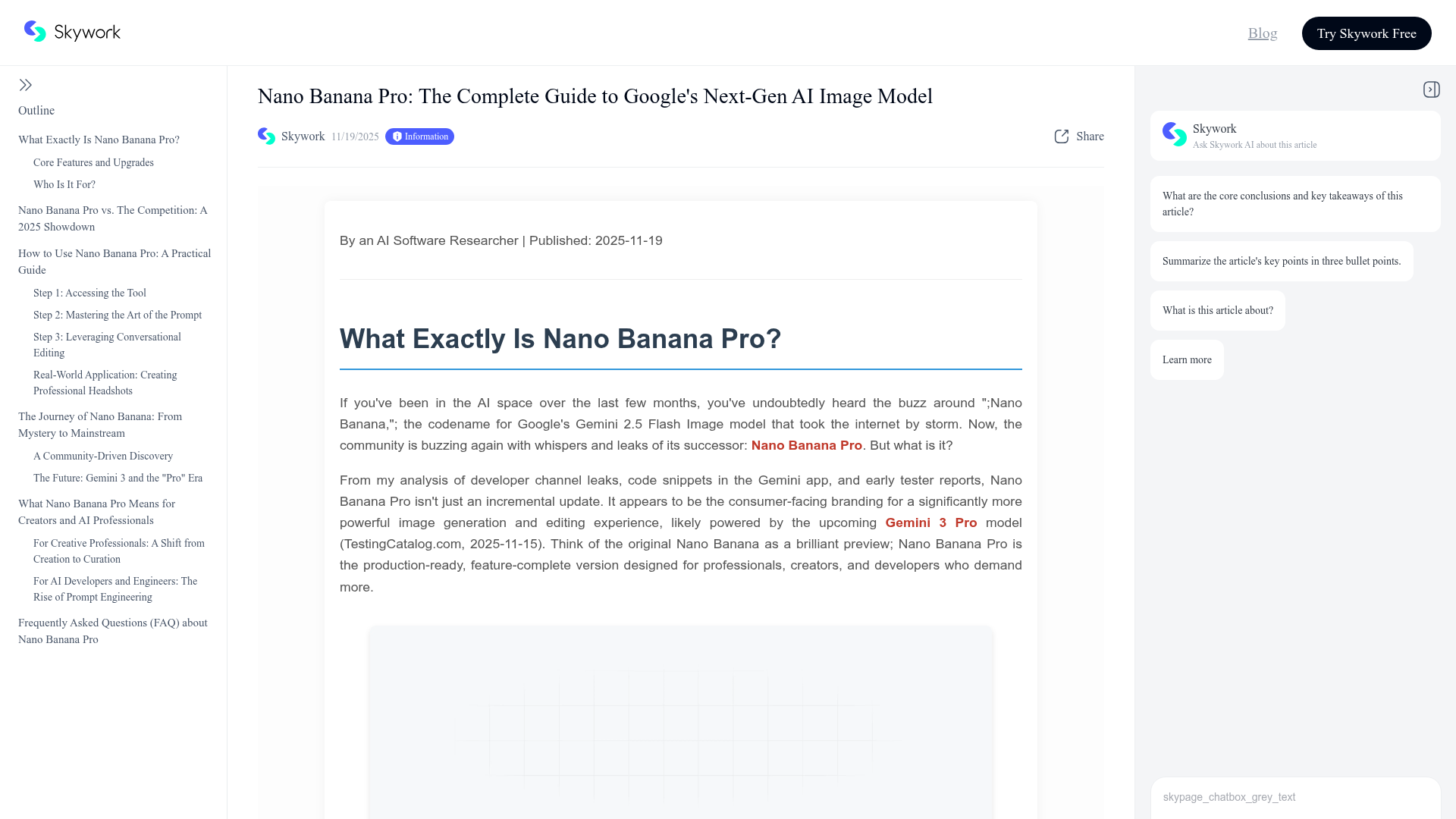 Live Skywork Skypage webpage agent output