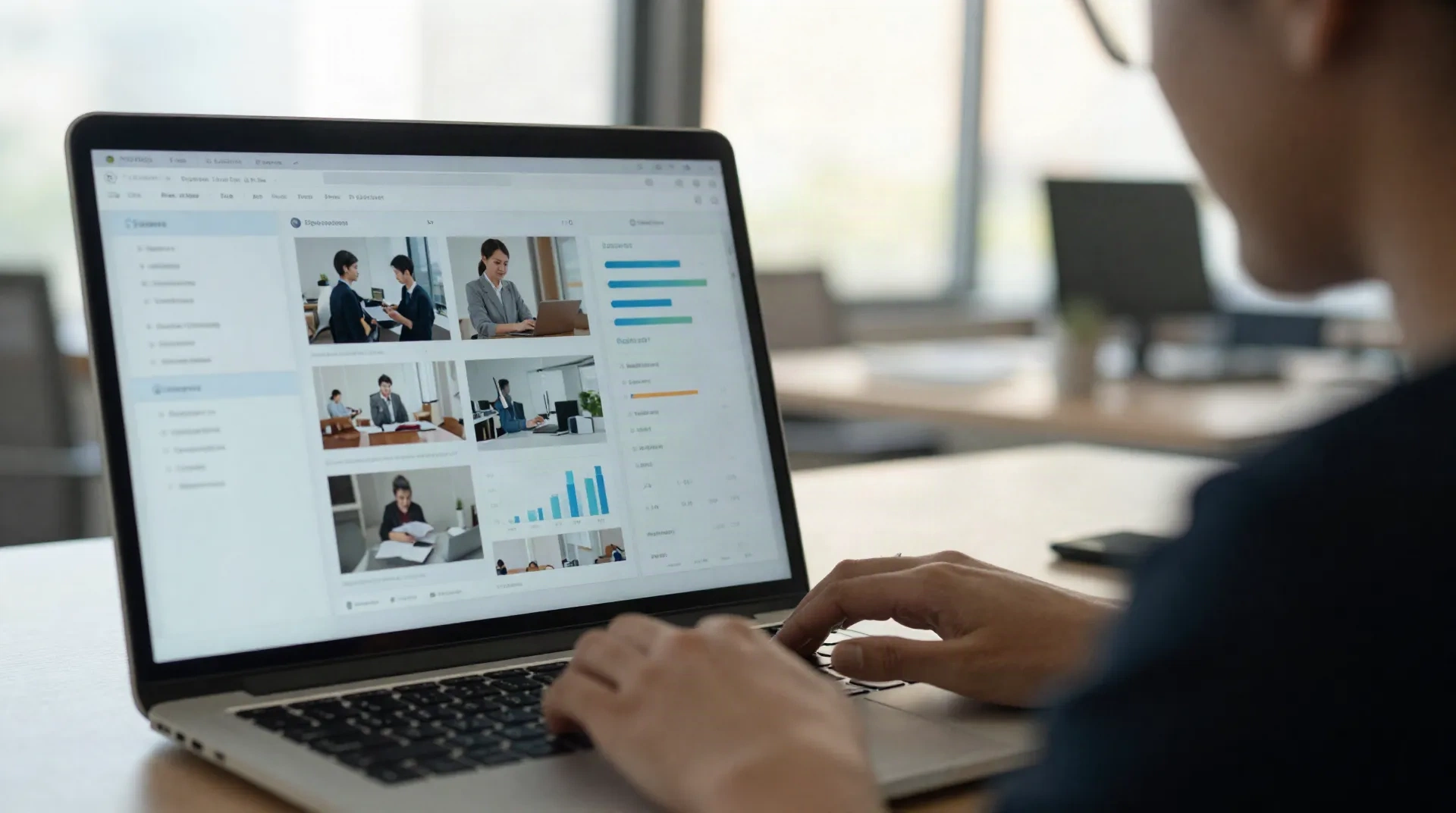 Ops professional reviewing an AI-generated slide dashboard on a laptop
