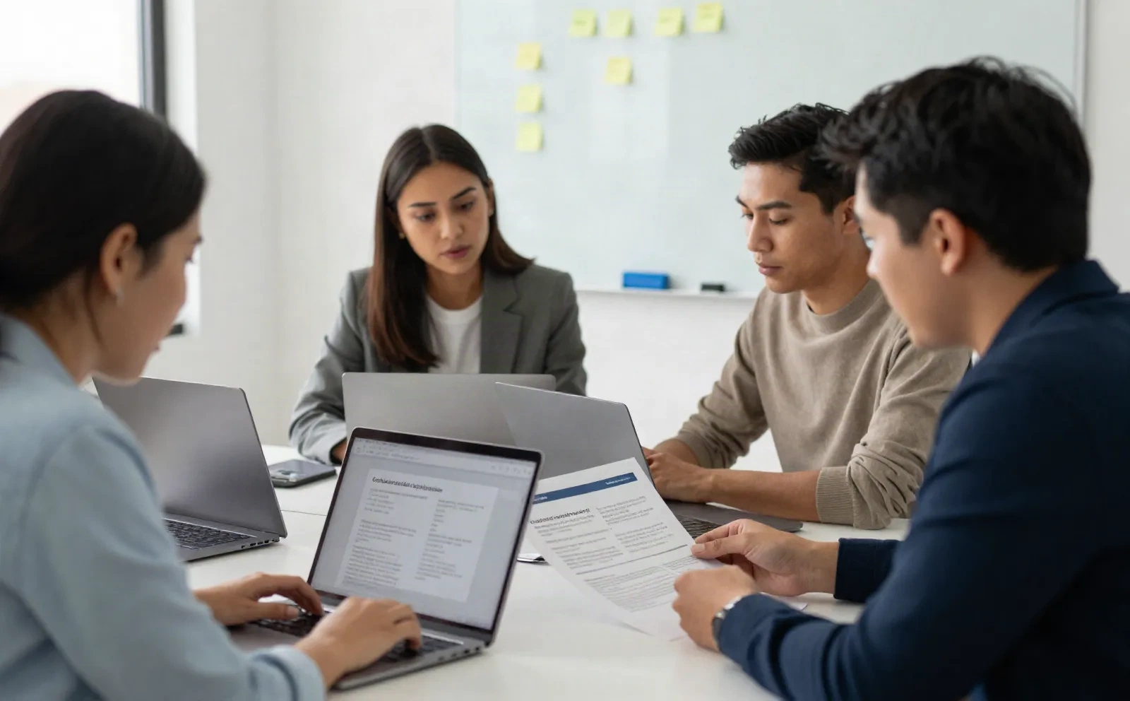 A customer success ops team reviewing a QBR deck draft around a table