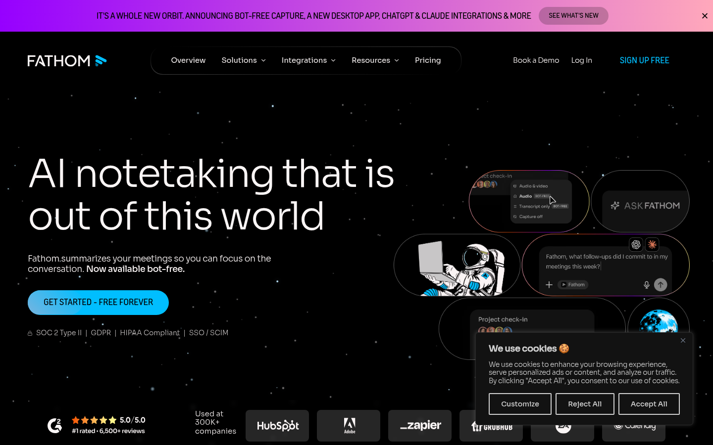 Fathom AI Notetaker für Meetings - Homepage Screenshot
