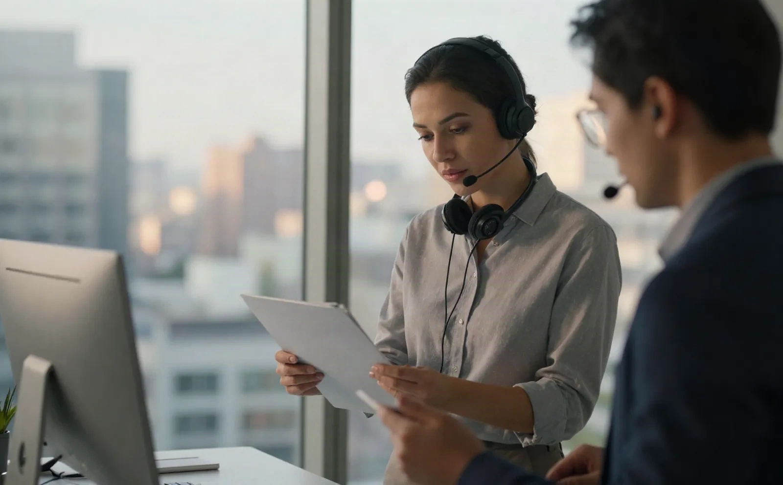A sales ops professional reviewing a prospect research document before a call