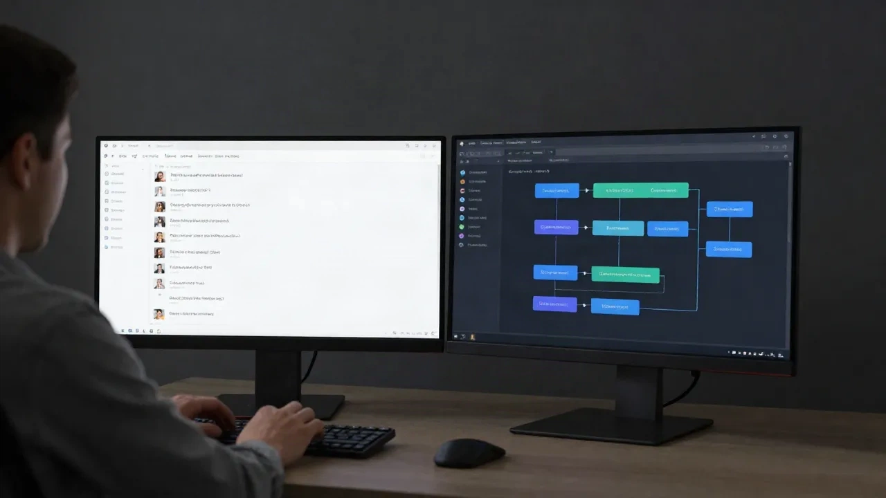 KI-Agent vs Chatbot: Ops-Profi arbeitet mit dualen KI-Interfaces