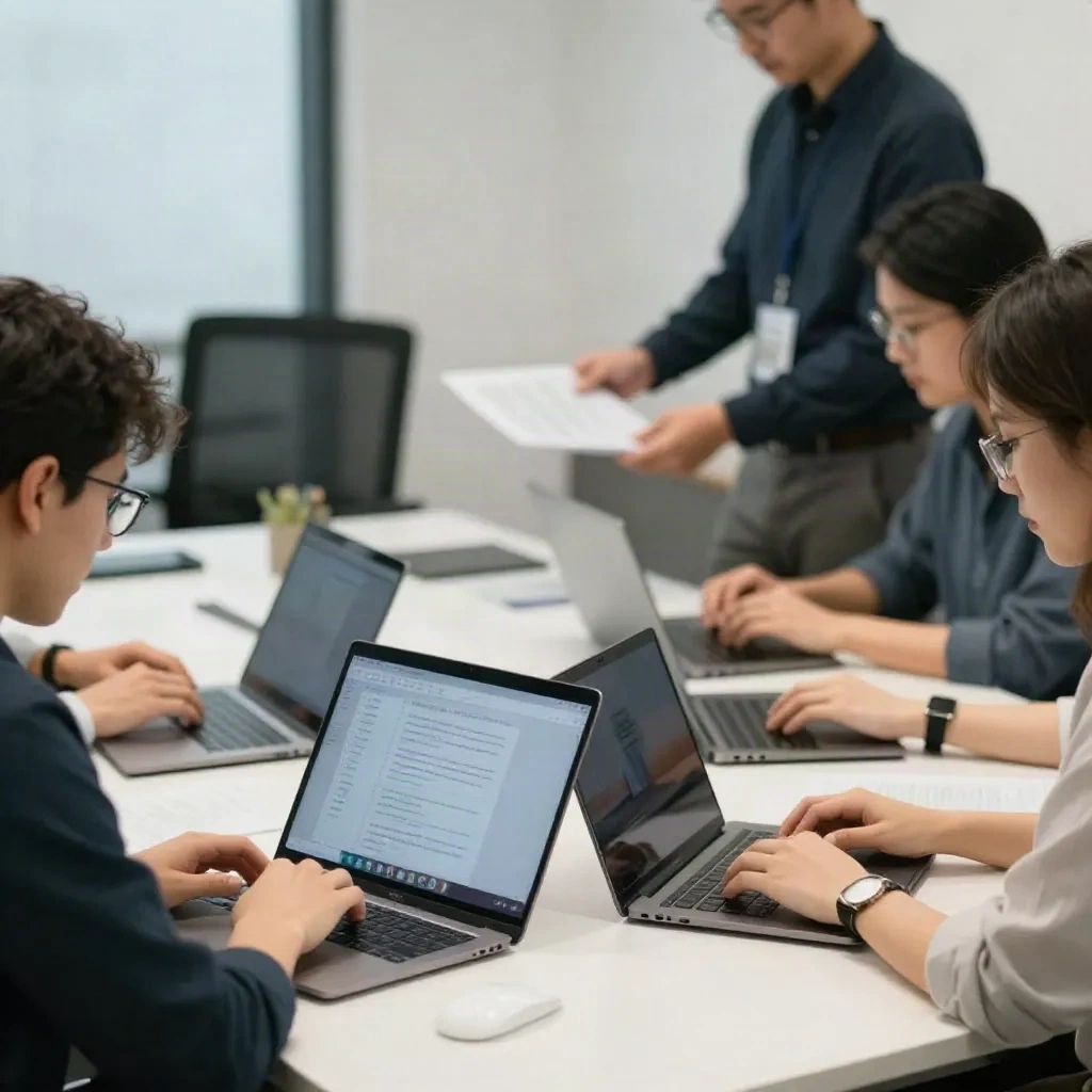 Several teammates working in parallel while one lead reviews the combined output