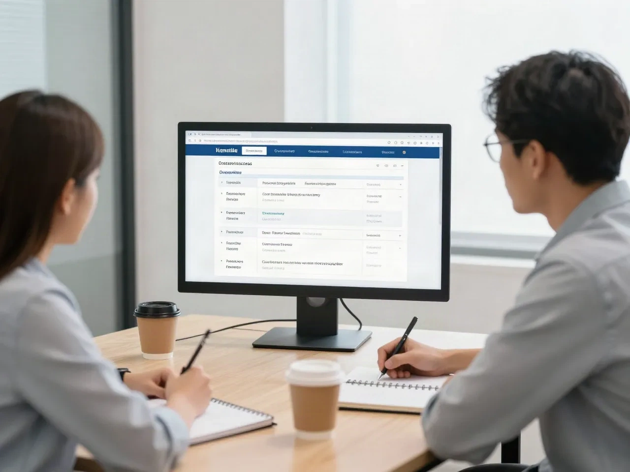 Customer Success Team prüft gemeinsames Eingangspost-Playbook auf einem Monitor