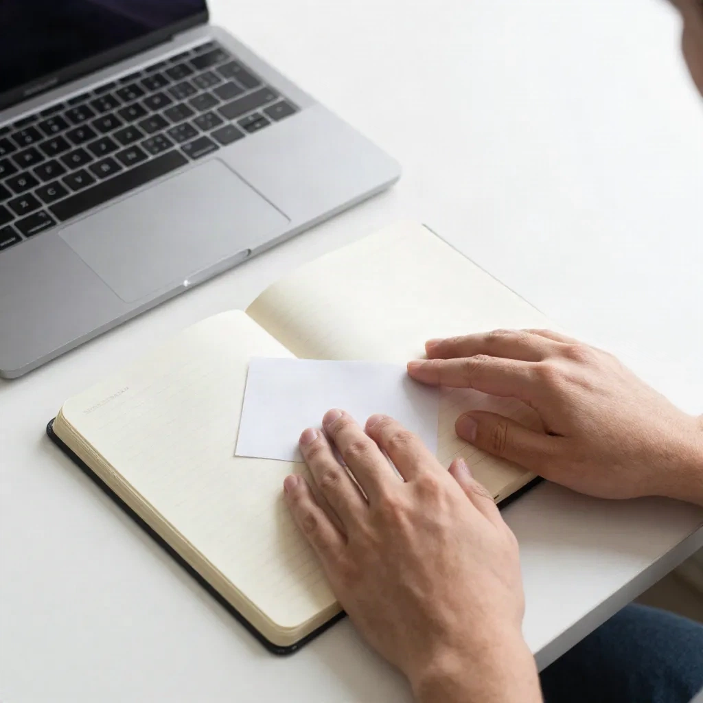 Mains recouvrant une page de cahier pour s'entraîner au rappel de mémoire