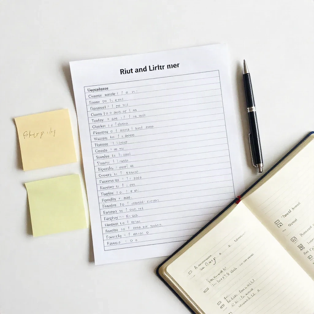 Keyword research and content planning materials laid out on a desk