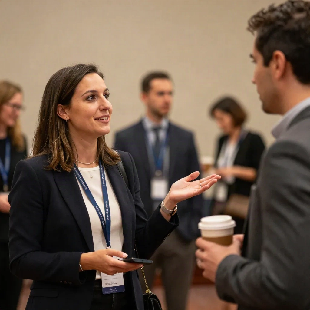 Woman introducing herself at a networking event