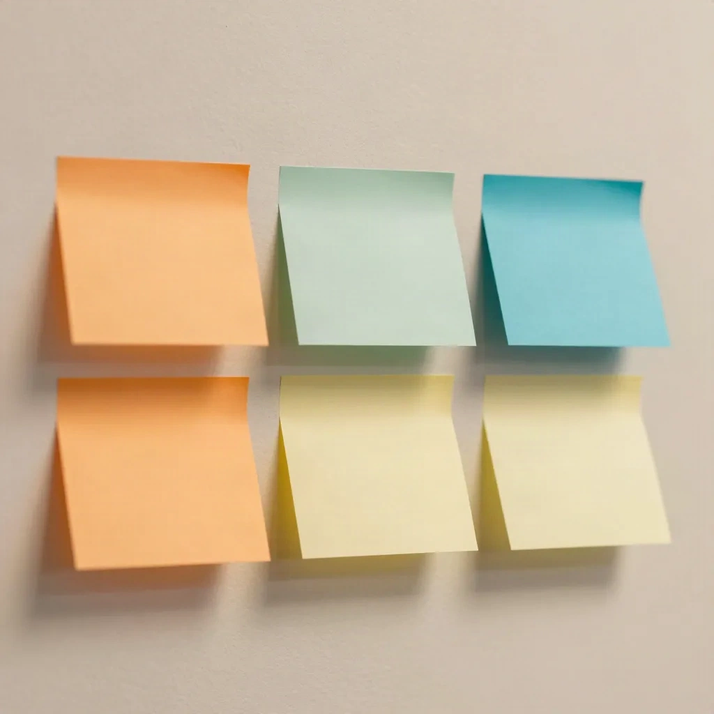 Three blank sticky notes in a row on a wall, standing for three voice traits