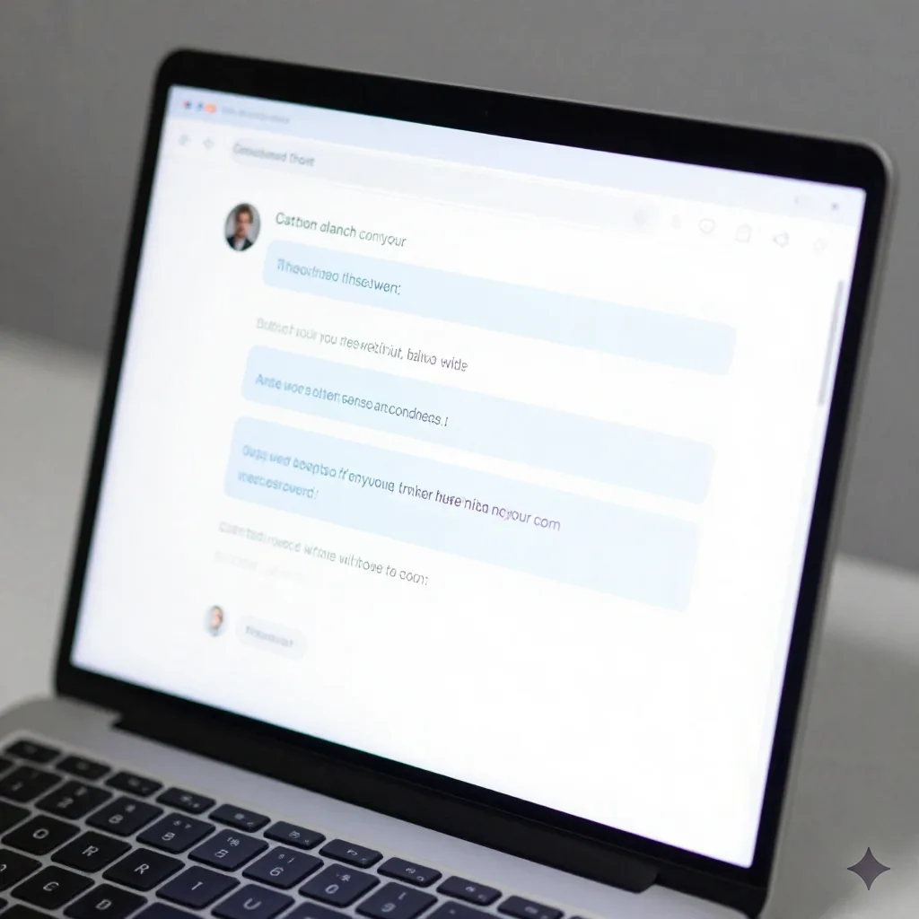 Automated chat interface showing AI agent handling customer support queries on a laptop screen