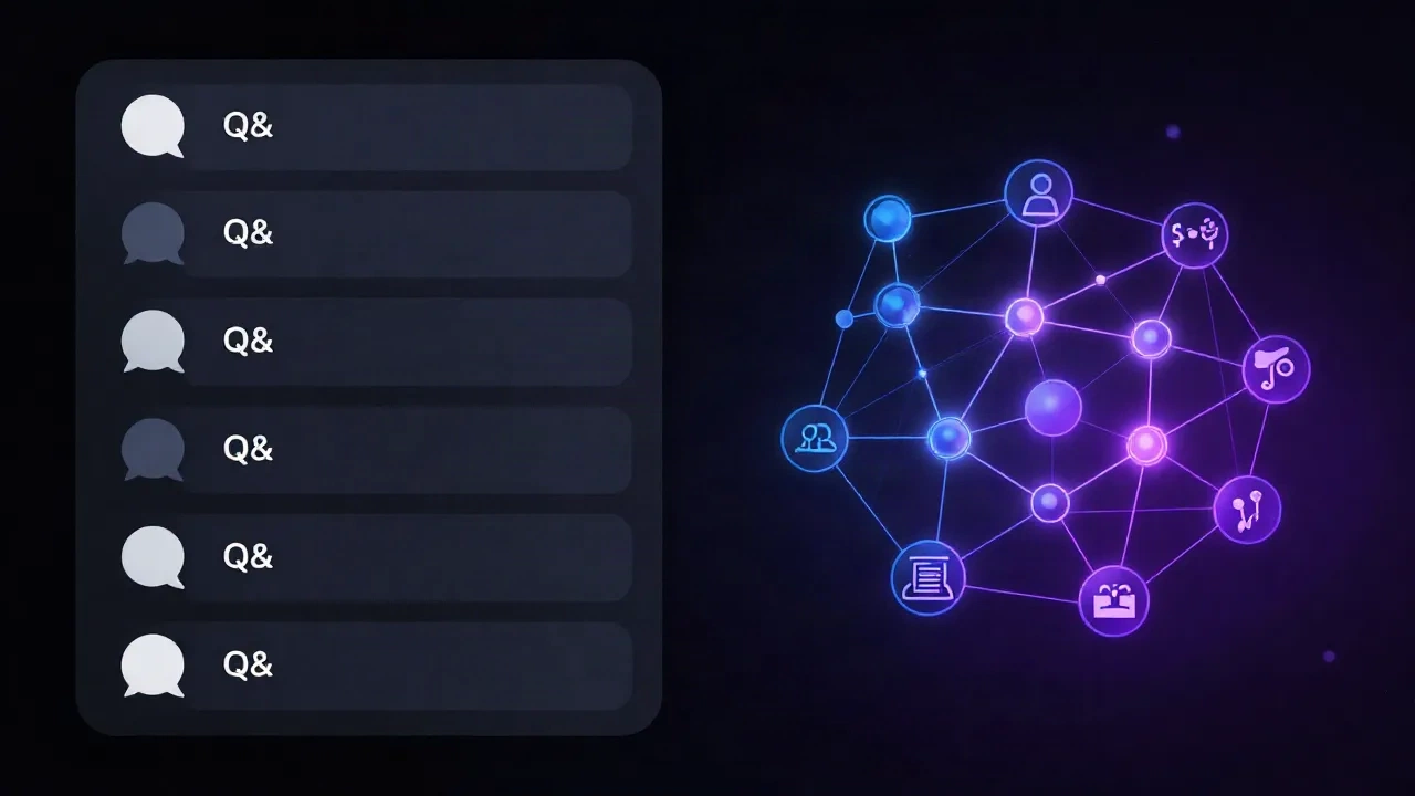 AI agent vs chatbot: split view comparing simple conversation interface and autonomous multi-step workflow network