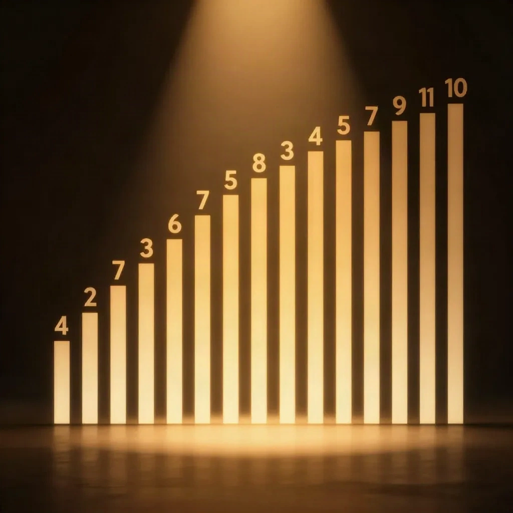 Abstract visualization of keyword ranking positions with striking distance zone highlighted in amber