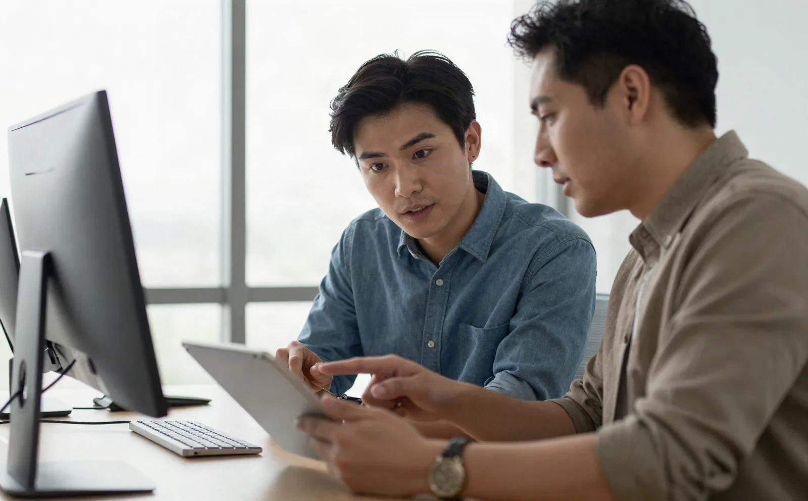Two colleagues reviewing competitive intelligence findings together