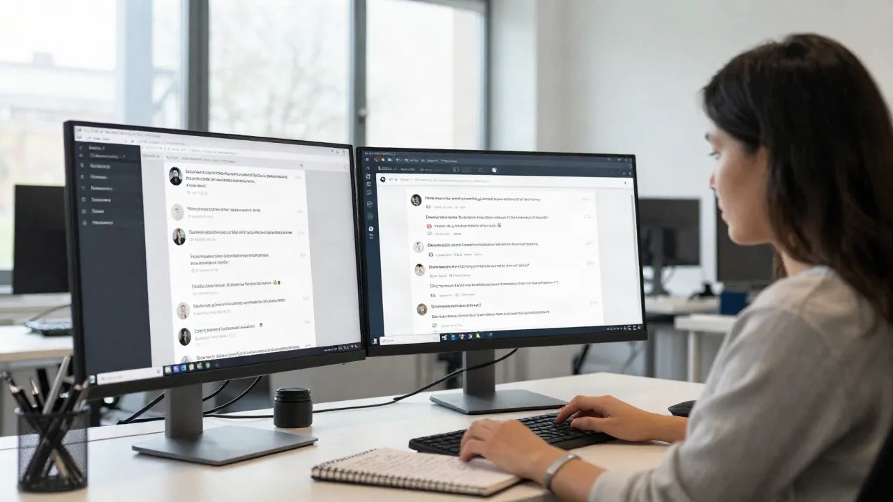 Seorang growth marketer melakukan riset pasar Reddit di meja modern di kantor