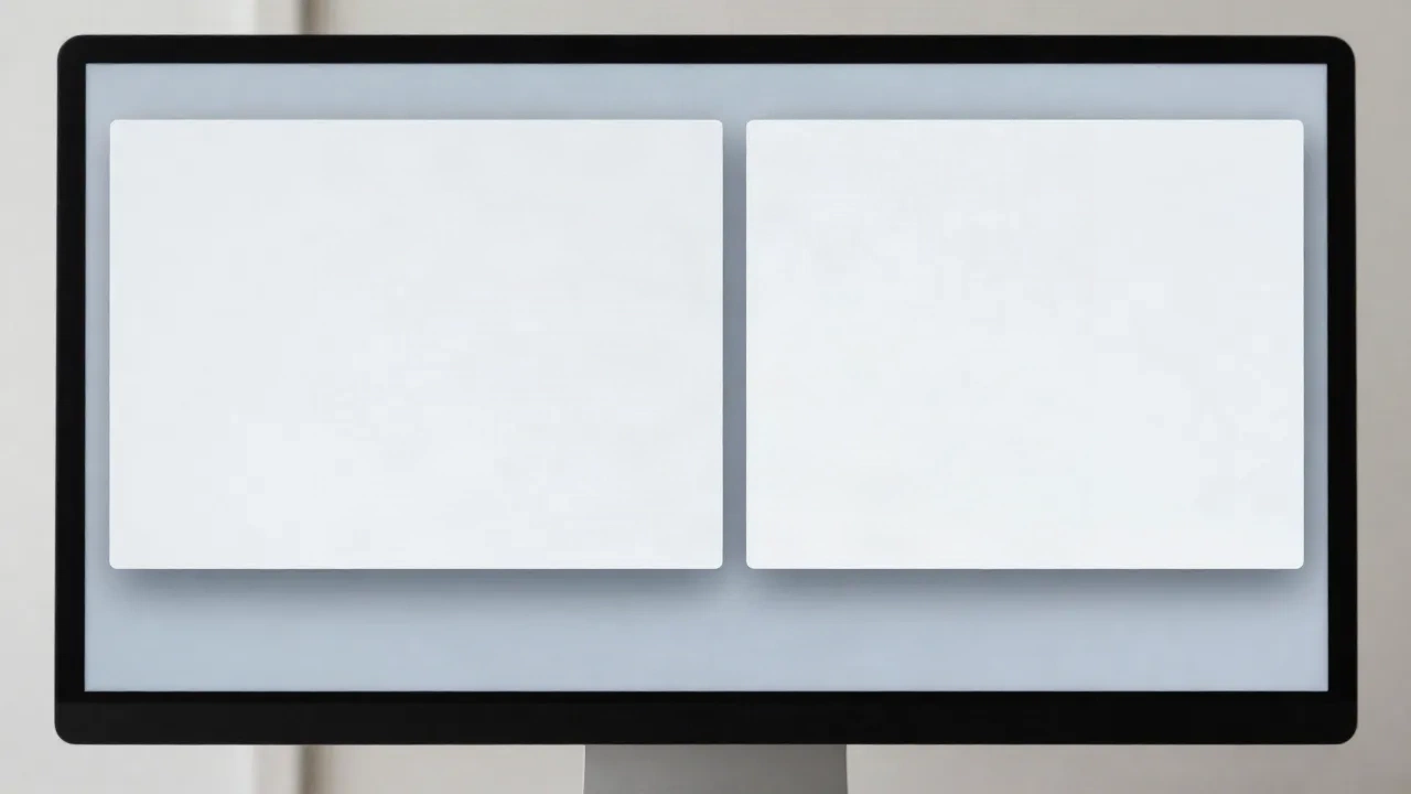 Two macOS windows displayed side by side in split screen on a widescreen monitor