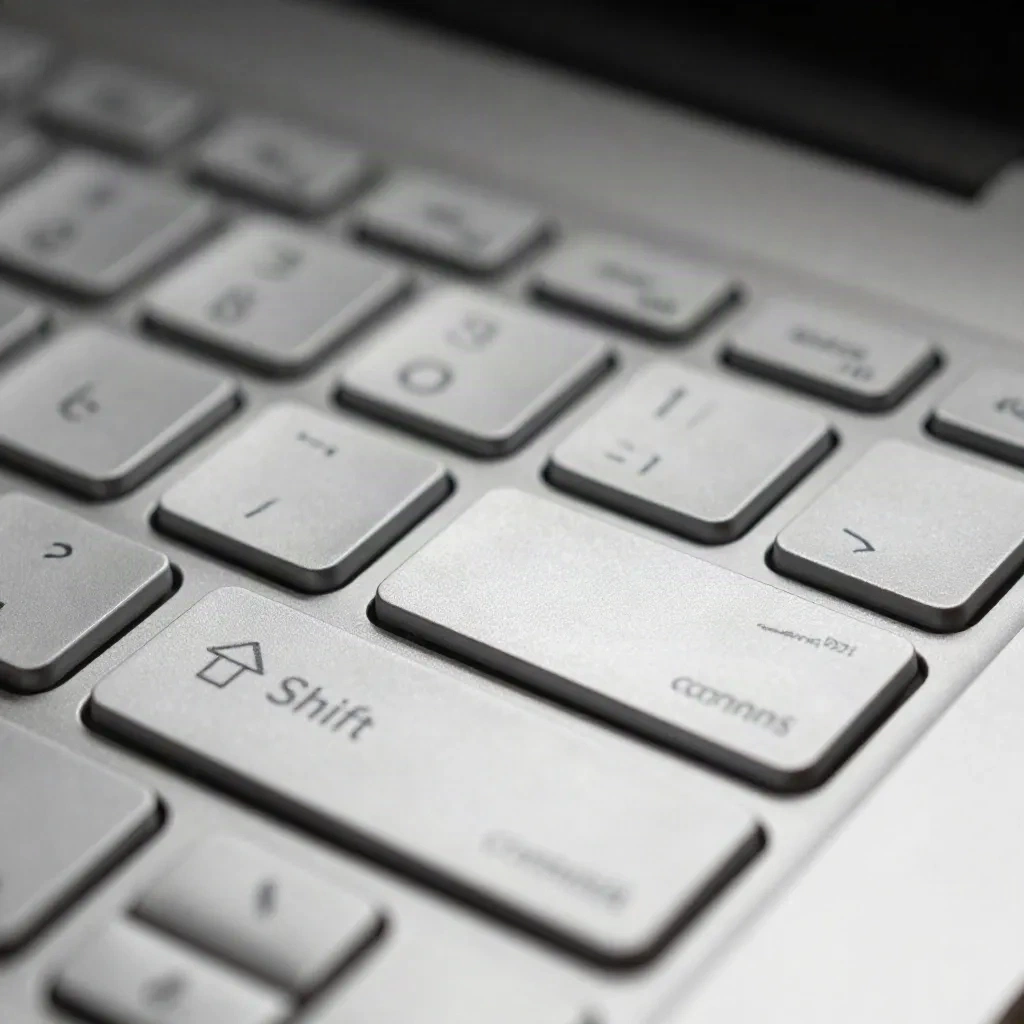 Close-up of Apple MacBook keyboard highlighting Shift, Command, and 4 keys for macOS screenshot shortcuts