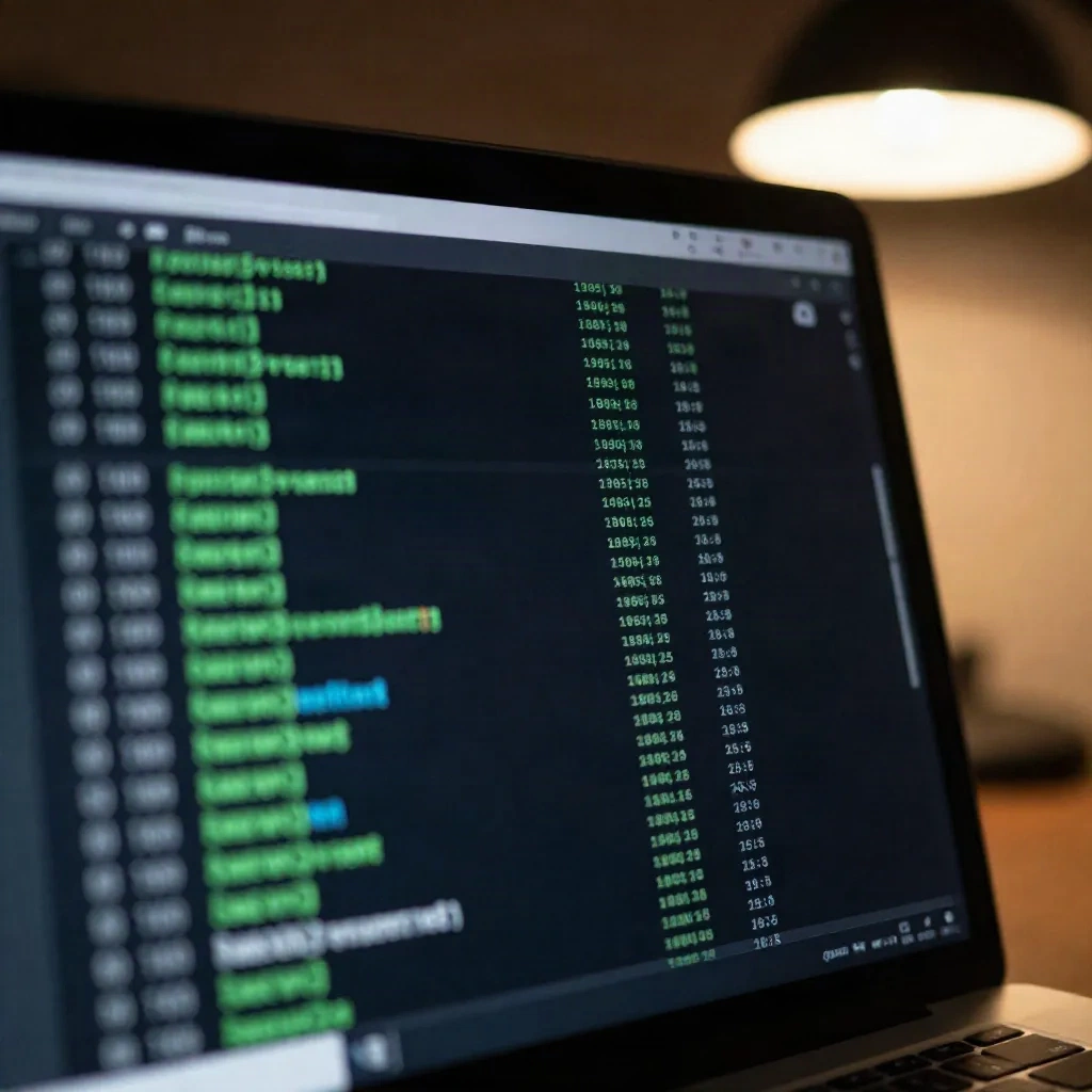 Terminal window on a laptop screen listing folders in monospace type