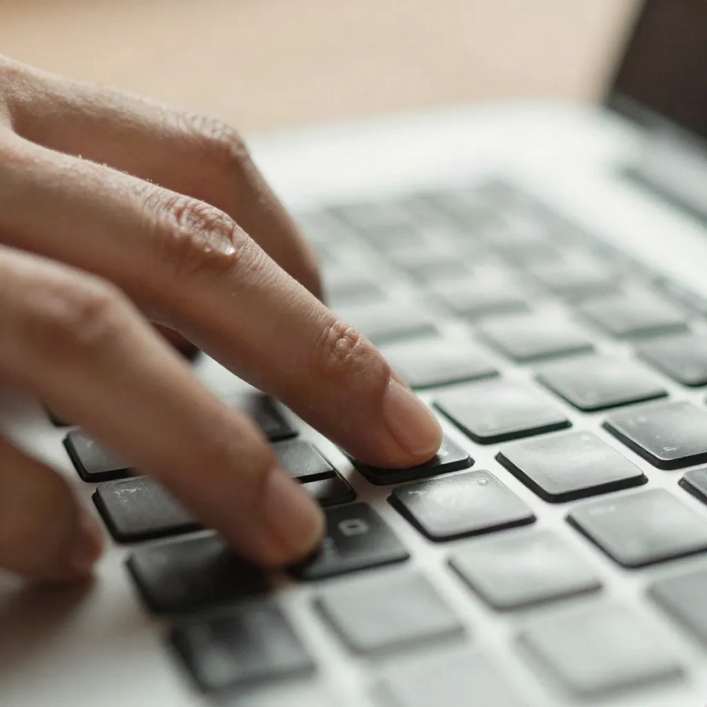 Fingers pressing a three-key shortcut on a laptop keyboard