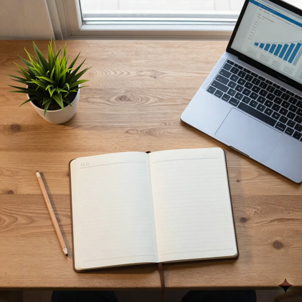 Content strategy workspace with structured outline and analytics dashboard showing organic growth trends