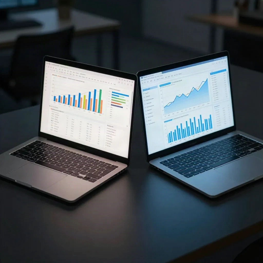 Two analytics dashboards on separate screens showing organic search and AI citation performance metrics