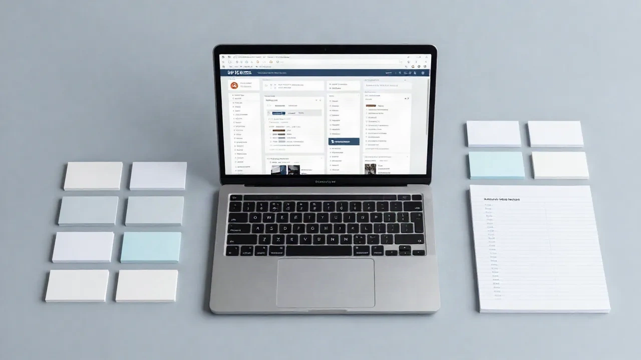 Un espace de travail éditorial structuré représentant la production de contenu systématique à l'échelle pour le SEO programmatique