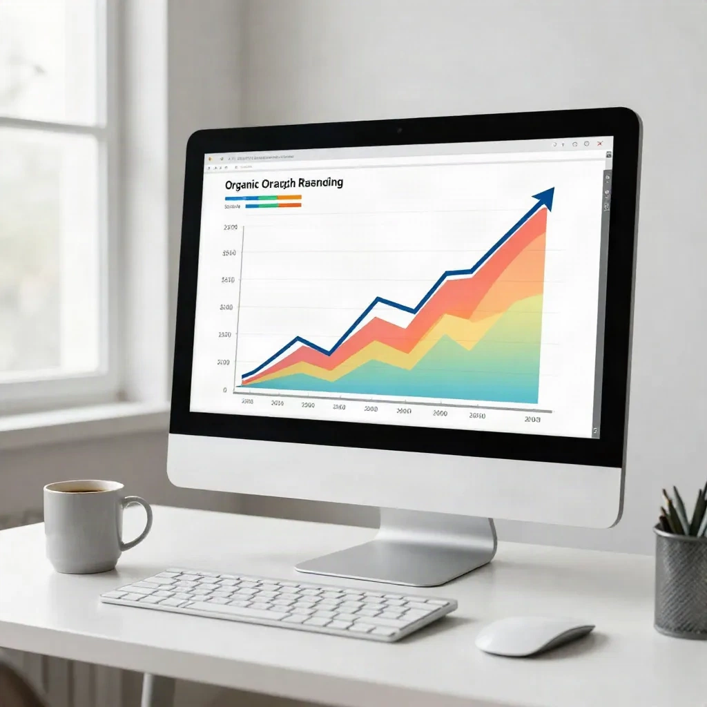 Moniteur affichant des courbes de croissance du trafic organique, résultat d'un programme de SEO programmatique soutenu dans le temps