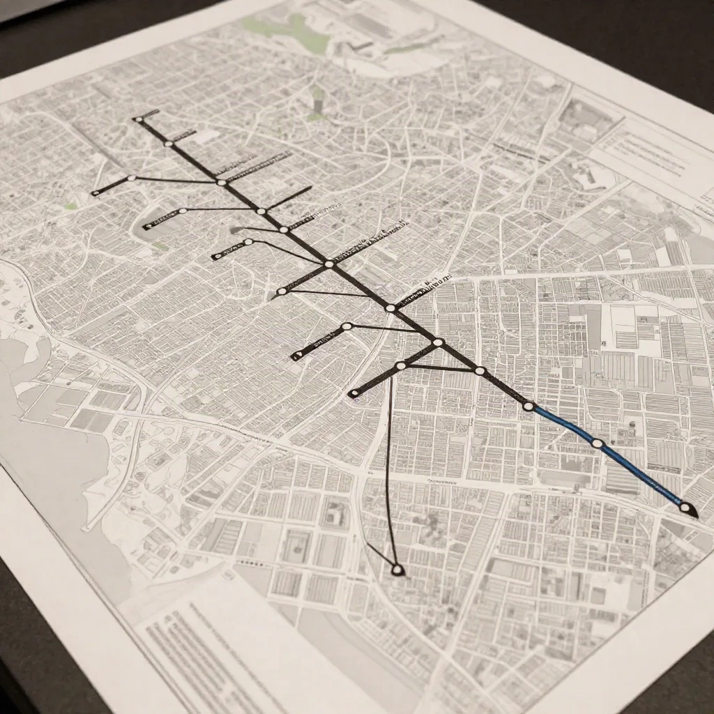 Papiernetzwerk-Karte mit verbundenen Stationen, eine Metapher für einen Knowledge Graph