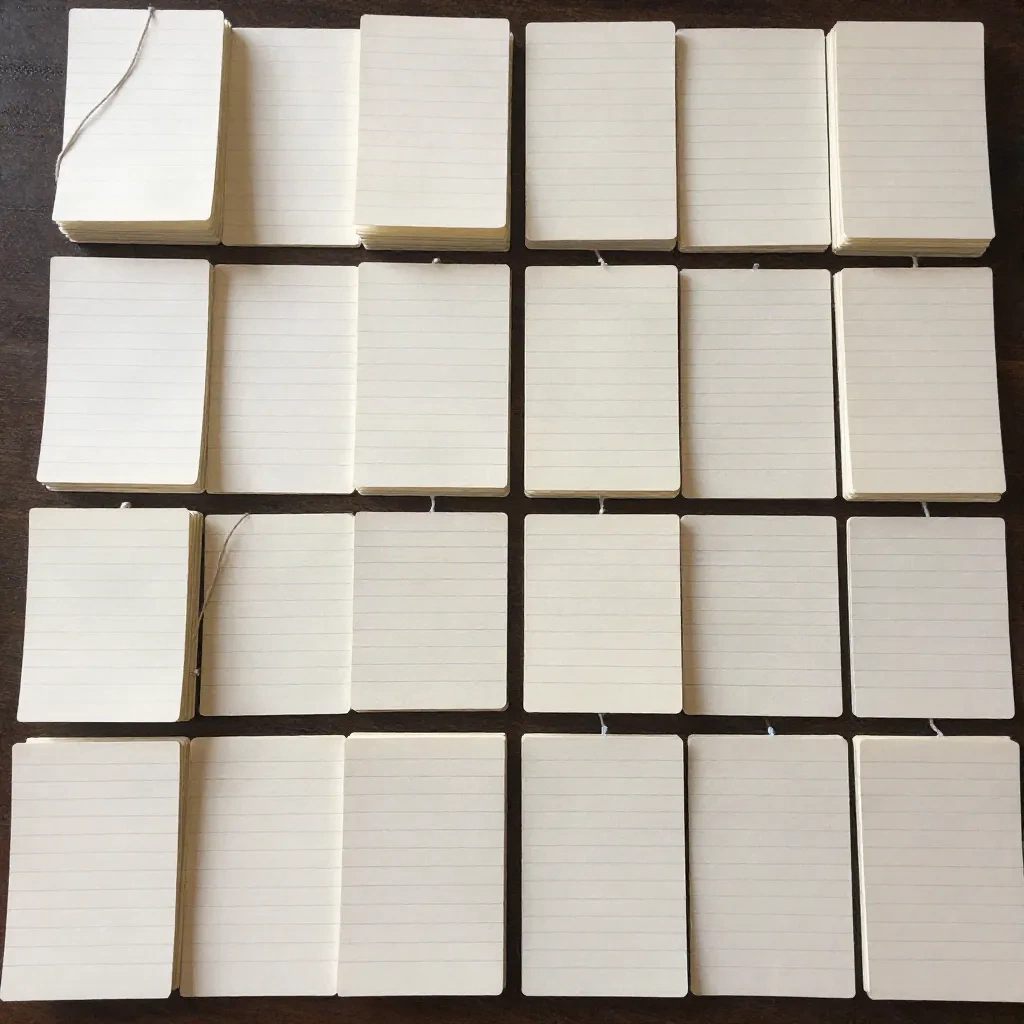 Index cards grouped into clusters on a table