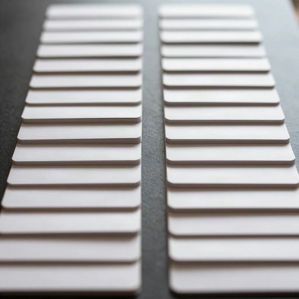 Zwei Reihen Karteikarten, eine vollständig und eine mit fehlenden Karten