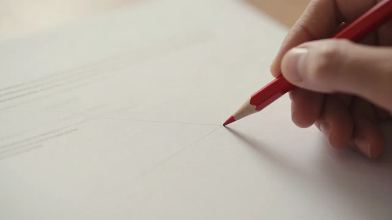 Hand marking up a printed proof page with a red pencil