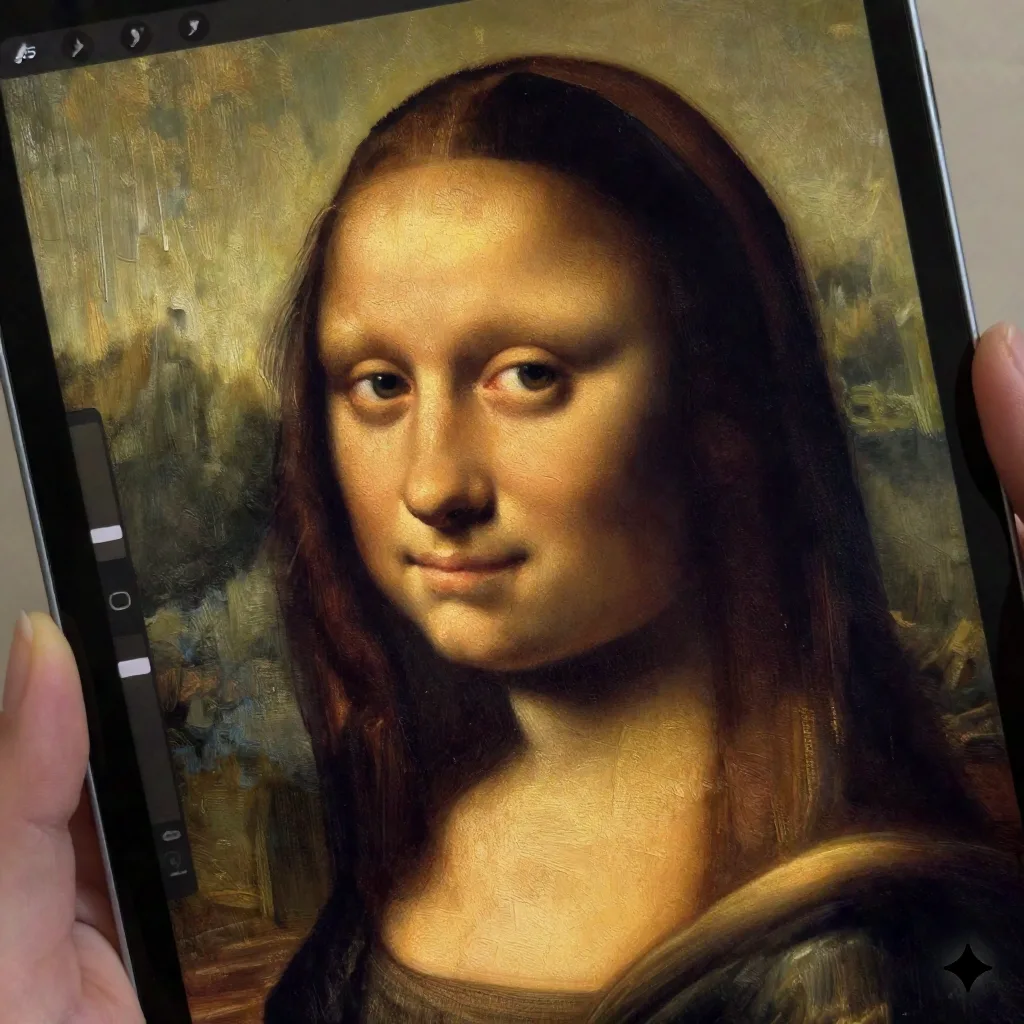 Detail of an AI-generated oil painting portrait with visible brushstrokes and warm chiaroscuro lighting