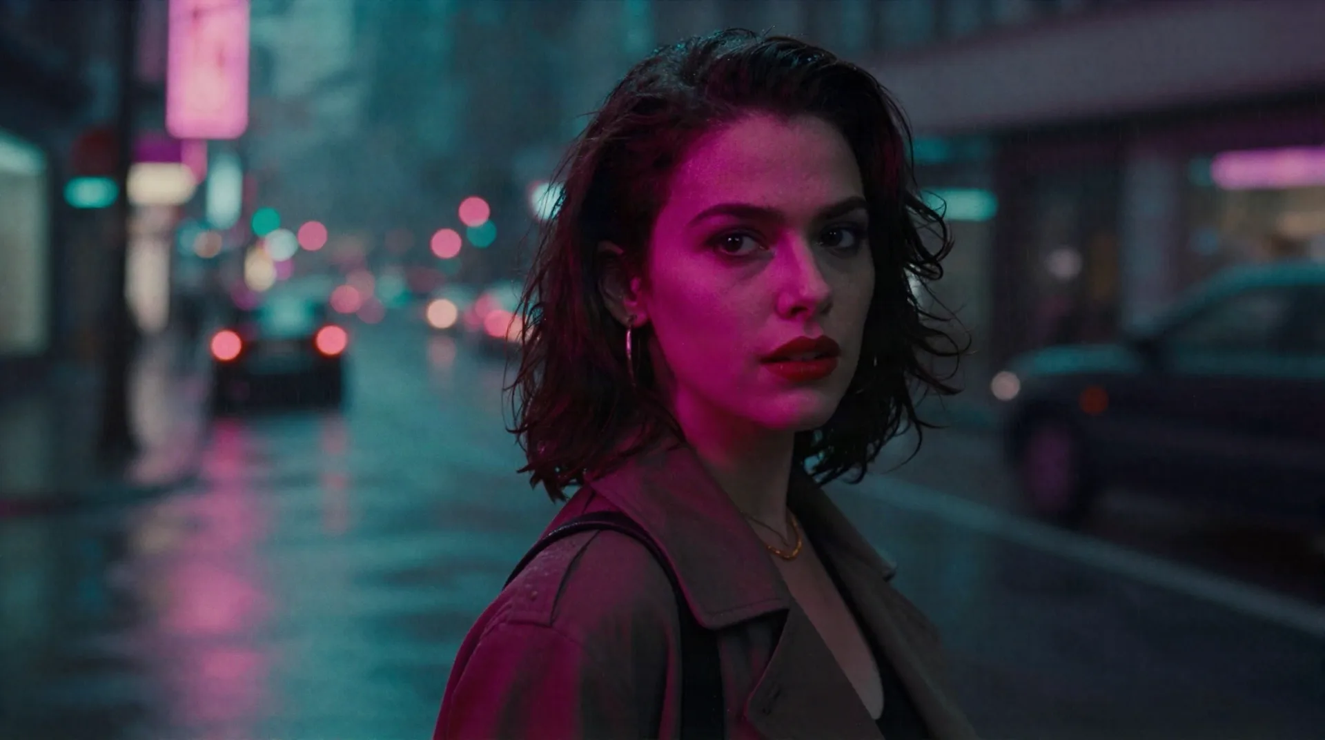 Neon-lit cinematic AI actor scene generated from a selfie