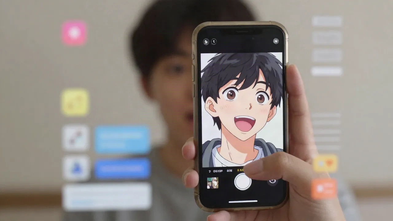 Birinin akıllı telefonunda yapay zeka kullanarak selfie'sini anime stiline dönüştürmesi