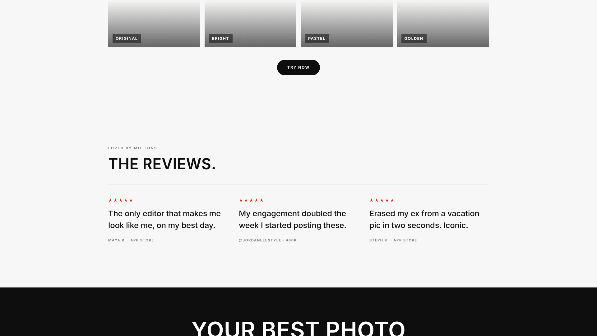 Lensa AI customer testimonials section on the official homepage