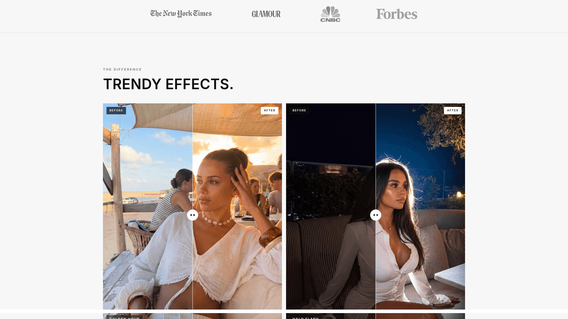 Lensa AI trendy effects before and after comparison sliders