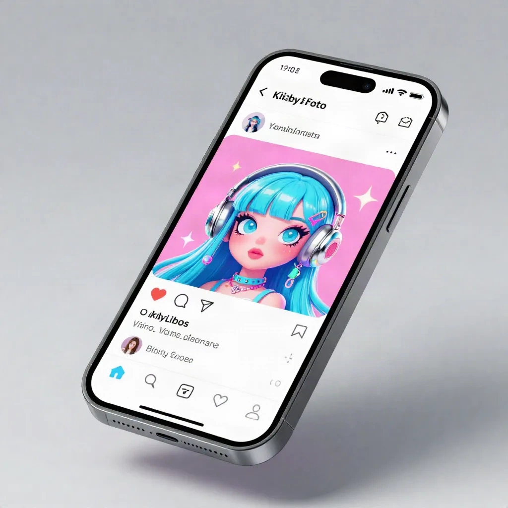 Smartphone mit Cartoon-Avatar-Profilbild im Y2K-Social-Media-Stil