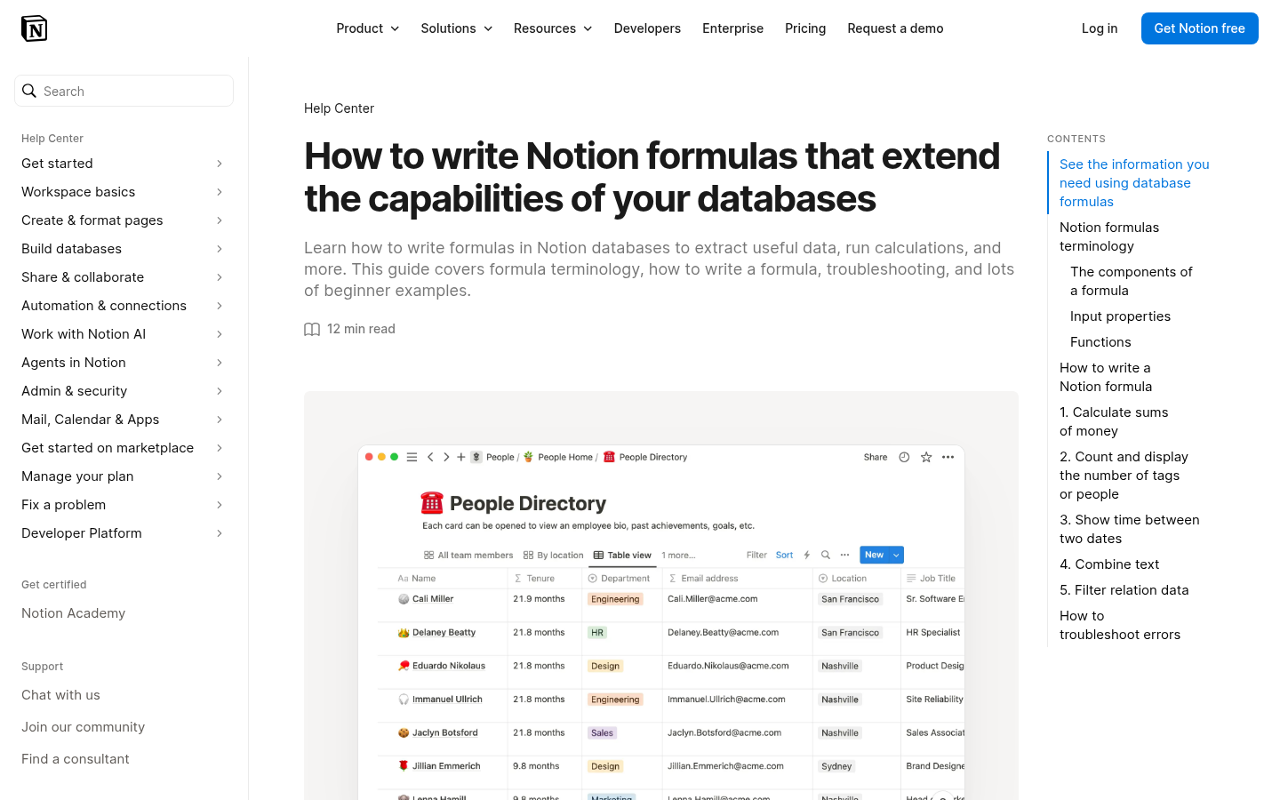 Guide Notion pour écrire des formules qui étendent les capacités d'une base de données