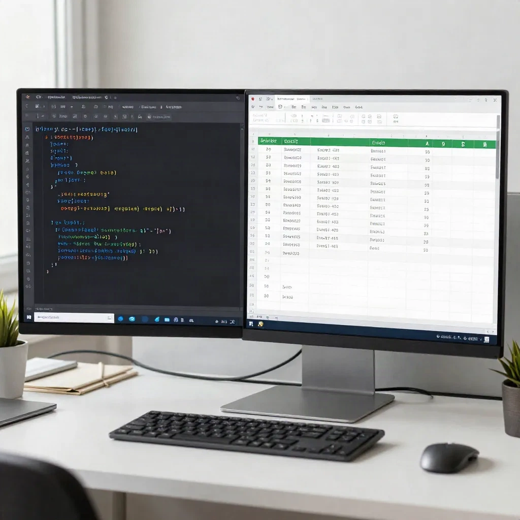 IDEのコード補完とスプレッドシートの数式画面を並べた比較