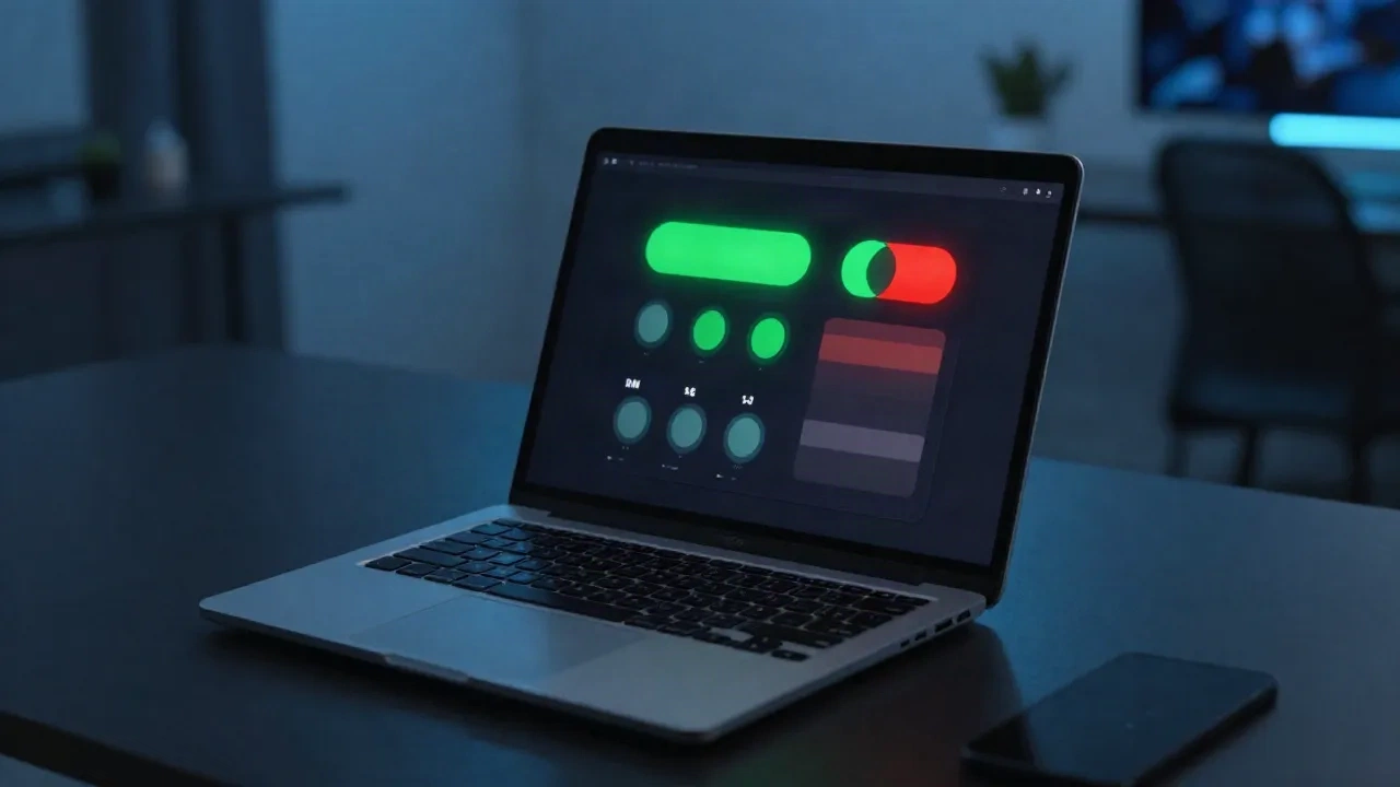 Interfaccia di interruttori toggle su uno schermo di un laptop che rappresenta feature flag nello sviluppo di software