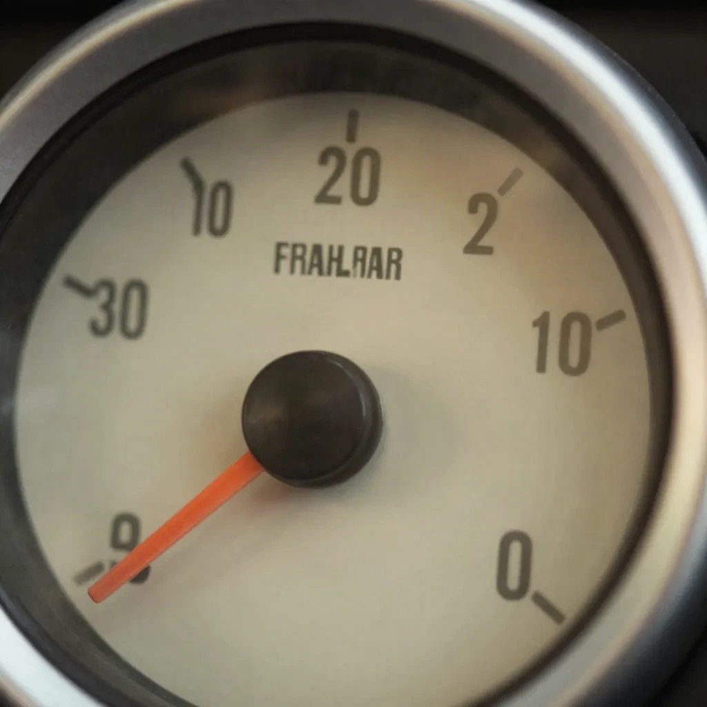Close-up of a fuel gauge needle, a picture of an error budget being spent