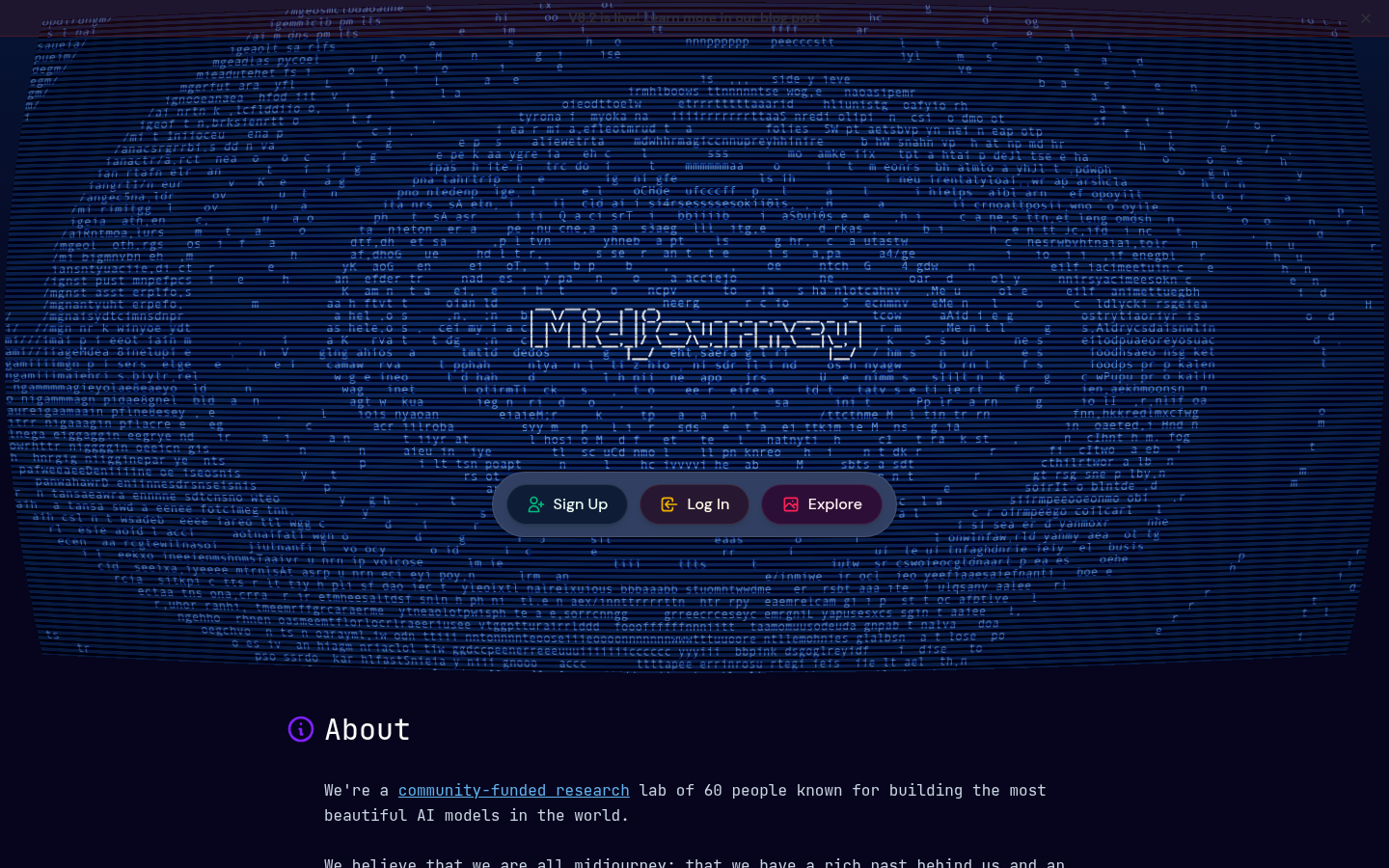 Screenshot della homepage di Midjourney