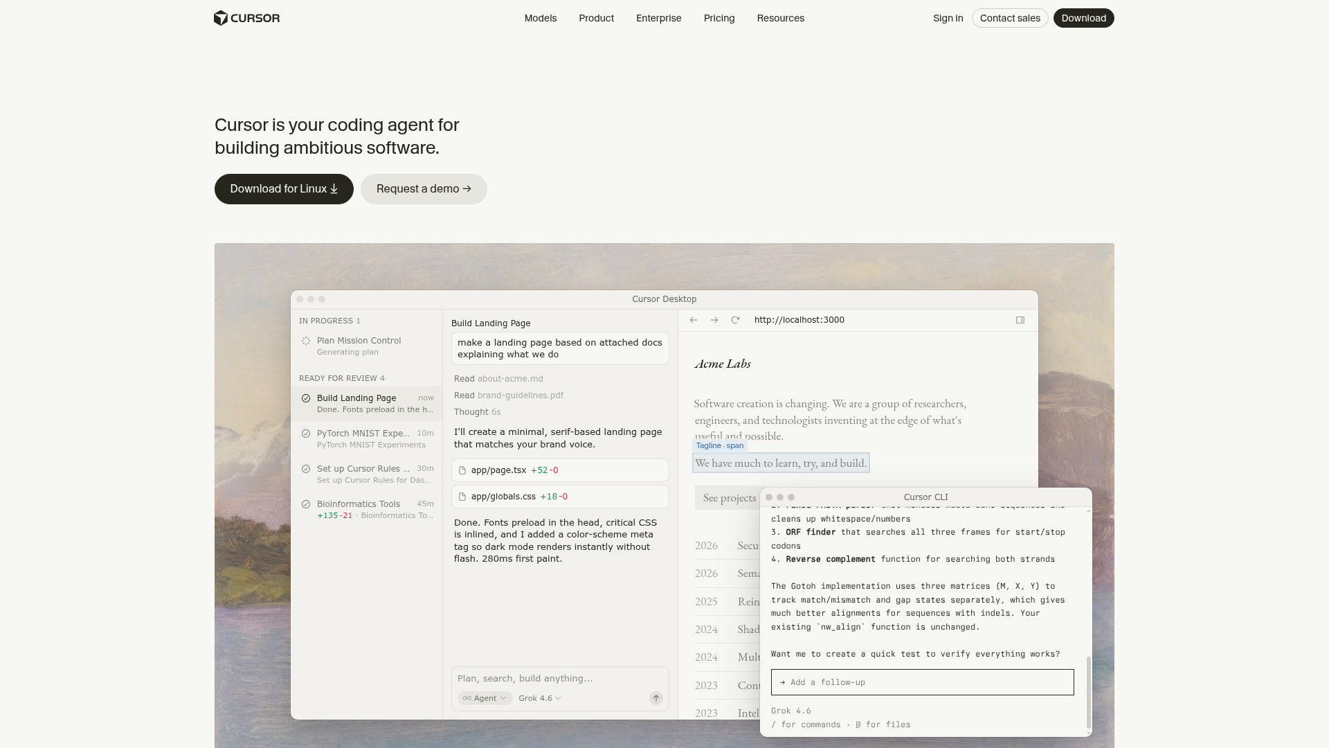 Cursor AI-Code-Editor Homepage-Screenshot
